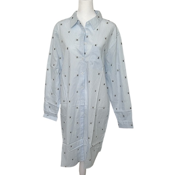 NWOT Lands End Night Shirt Nightgown Blue and White stripe Bees XL / 18 - Picture 1 of 4